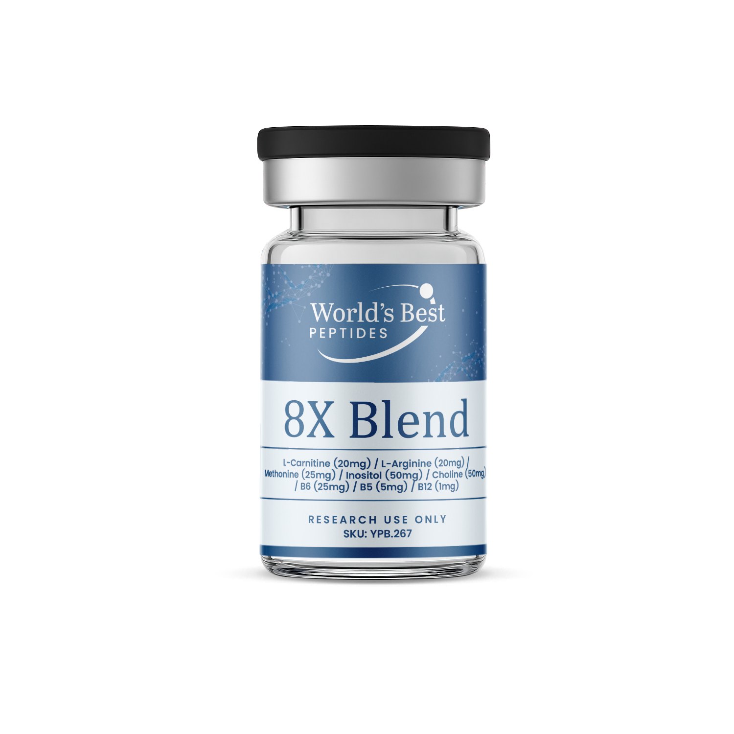 8X Blend L-Carnitine (20mg) / L-Arginine (20mg) / Methonine (25mg) / Inositol (50mg) / Choline (50mg) / B6 (25mg) / B5 (5mg) / B12 (1mg)